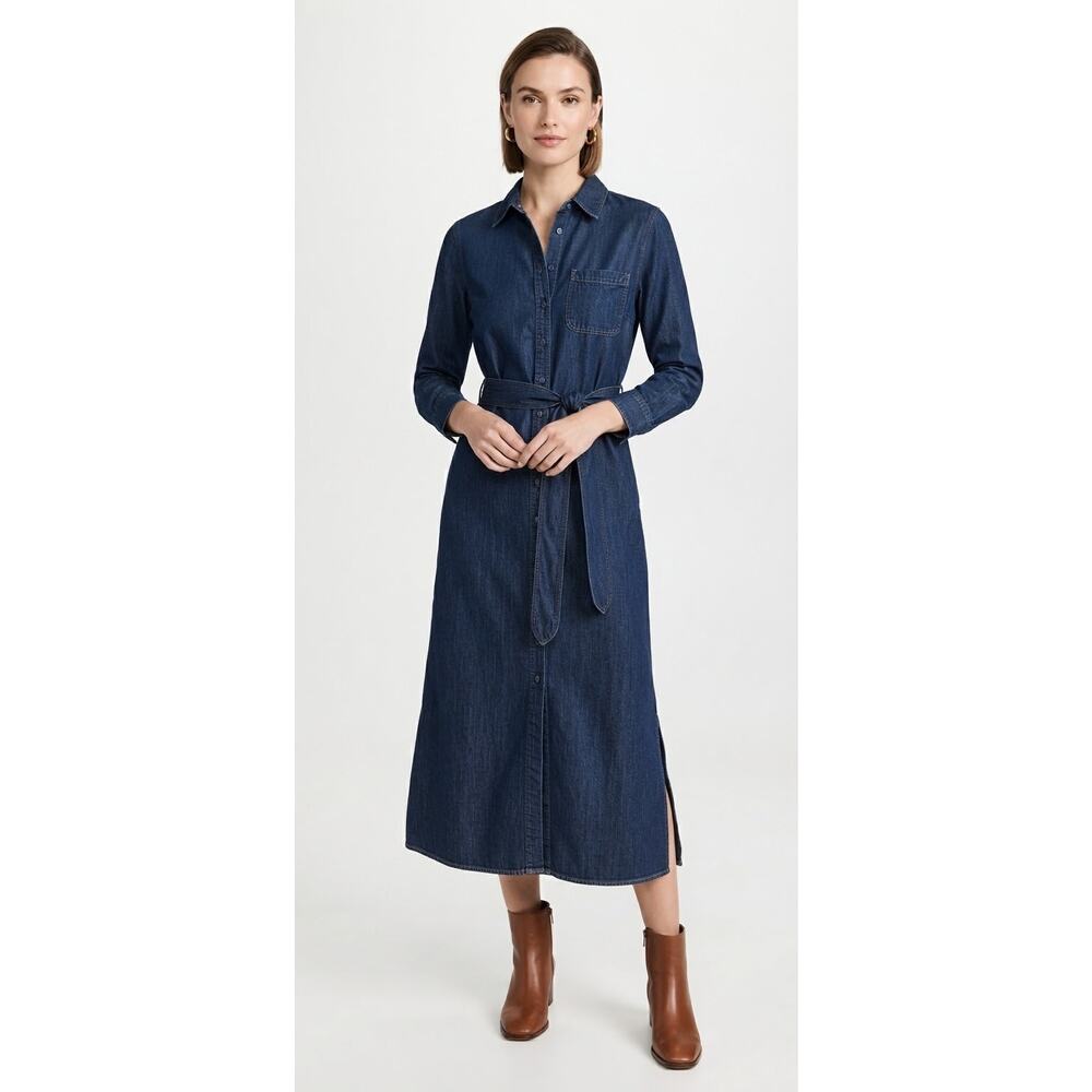 Tuckernuck Denim Chessie Midi Shirt Dress Belted Long Sleeve Dark Wash Size S - Picture 15 of 15